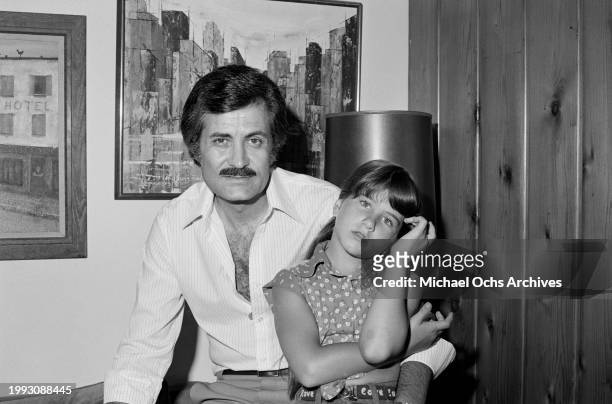 Greek-born American actor John Aniston with his daughter, American actress Jennifer Aniston, at the family home in the Sherman Oaks neighbourhood of...