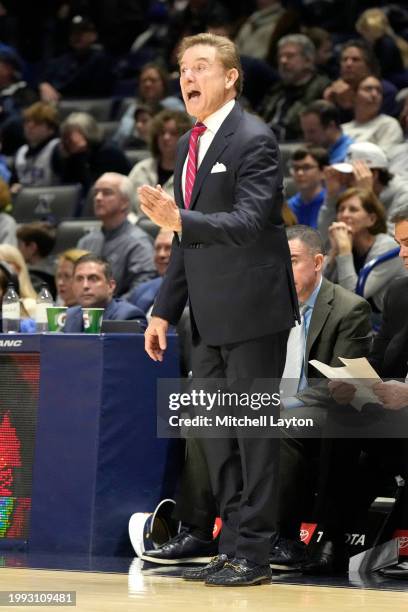 Head coach Rick Pitino of the St. Johns Red Storm looks on during a college basketball game against the Xavier Musketeers at the Cintas Center on...