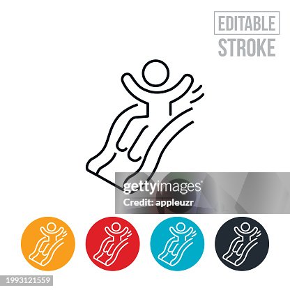 Child Going Down Slide Thin Line Icon - Editable Stroke Child Going Down Slide Thin Line Icon - Editable Stroke