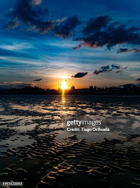 sunset at low tide of the amazon river - molhado stock pictures, royalty-free photos & images