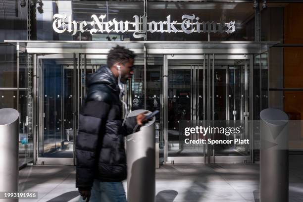 The New York Times building stands in Midtown on February 07, 2024 in New York City. New York Times Co.’s stock fell 4% early Wednesday, after the...