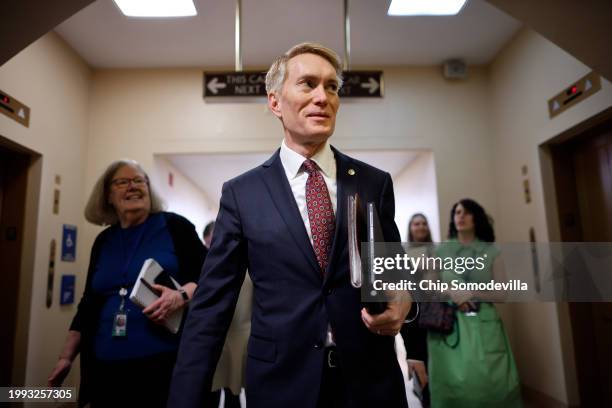 Sen. James Lankford arrives at the U.S. Capitol ahead of votes on February 07, 2024 in Washington, DC. Lankford is the lead Republican negotiator of...