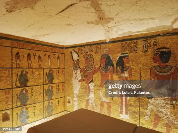 tomb of tutankhamen wall paintings. valley of the kings, egypt - tutankhamen stock pictures, royalty-free photos & images