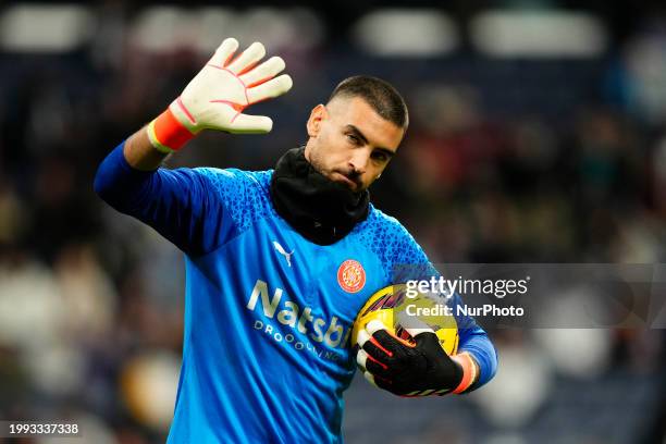 Paulo Gazzaniga goalkeeper of Girona and Argentina during the warm-up before the LaLiga EA Sports match between Real Madrid CF and Girona FC at...