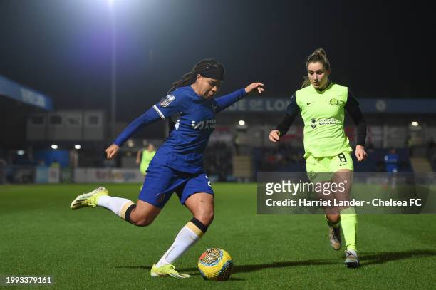 Mia Fishel of Chelsea in action during the FA Women's Continental Tyres League Cup Quarter Final match between Chelsea FC and Sunderland at...