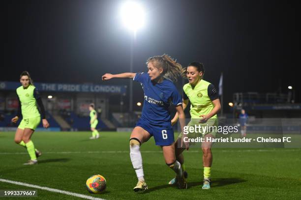 Sjoeke Nusken of Chelsea in action during the FA Women's Continental Tyres League Cup Quarter Final match between Chelsea FC and Sunderland at...