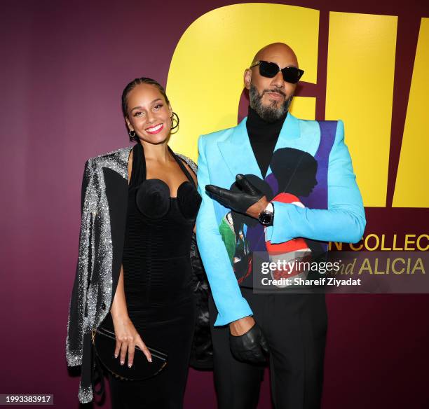 Swizz Beatz and Alicia Keys attend Giants: Art From The Dean Collection Of Swizz Beatz And Alicia Keys at Brooklyn Museum on February 06, 2024 in New...