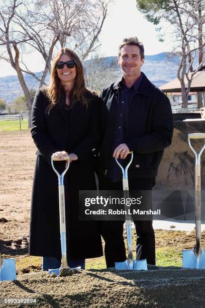 Sibi Blazic and Christian Bale attend Together California's Foster Care Center Ground Breaking event on February 07, 2024 in Palmdale, California.