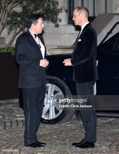 Prince William, Prince Of Wales waves as he attends London's Air Ambulance Charity Gala Dinner, where he will meet crew members, former patients and...