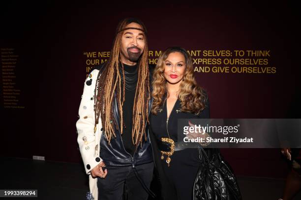 Ty Hunter and Tina Knowles attend Giants: Art From The Dean Collection Of Swizz Beatz And Alicia Keys at Brooklyn Museum on February 06, 2024 in New...