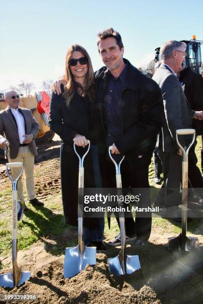 Sibi Blazic and Christian Bale attend Together California's Foster Care Center Ground Breaking event on February 07, 2024 in Palmdale, California.