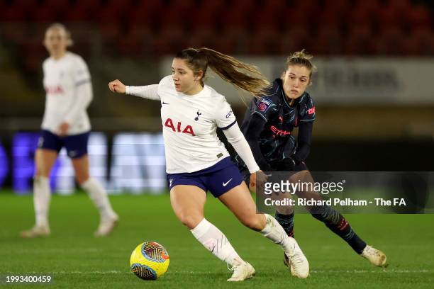 Kit Graham of Tottenham Hotspur battles for possession with Filippa Angeldal of Manchester City during the FA Women's Continental Tyres League Cup...