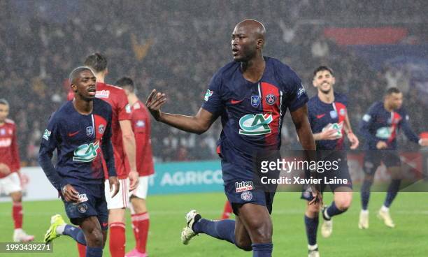 Danilo Pereira of Paris Saint-Germain celebrates his first goal during the French cup - Round of 16 match between Paris Saint-Germain and Stade...