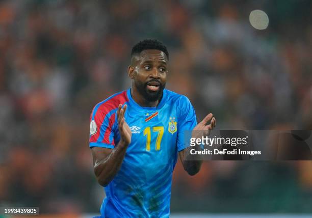 Cedric Bakambu of DR Congo gestures during the TotalEnergies CAF Africa Cup of Nations semi-final match between Ivory Coast and DR Congo at Olympic...
