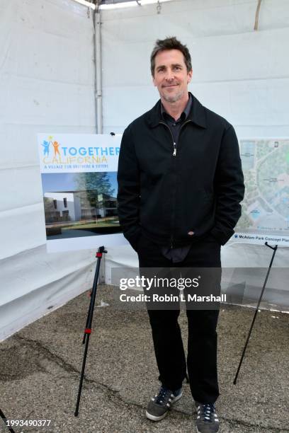 Christian Bale attends Together California's Foster Care Center Ground Breaking event on February 07, 2024 in Palmdale, California.