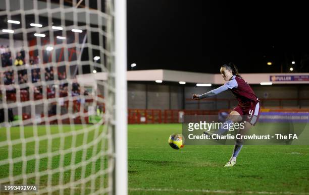 Anna Patten of Aston Villa scores the team's fourth and winning penalty in the penalty shoot out during the FA Women's Continental Tyres League Cup...