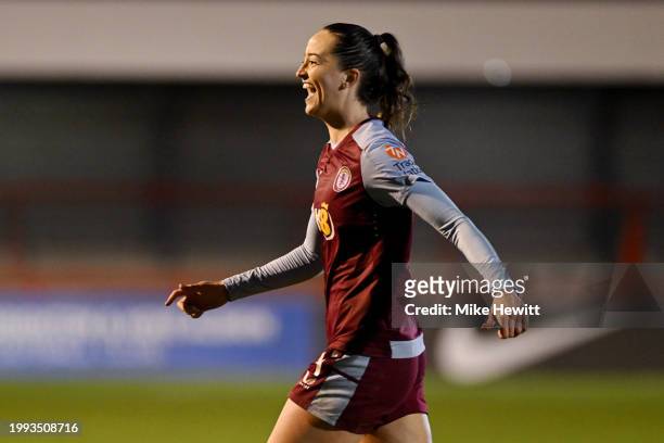 Anna Patten of Aston Villa celebrates after scoring the sides fourth and winning penalty in the penalty shoot out during the FA Women's Continental...