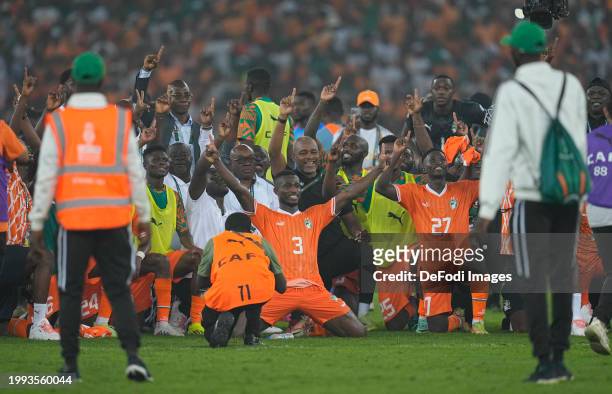 Nclomande Ghislain Konan of Ivory Coast with post game celebration during the TotalEnergies CAF Africa Cup of Nations semi-final match between Ivory...