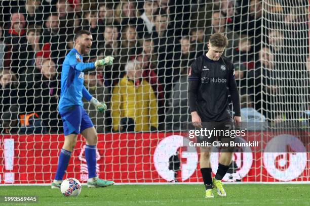 Sam Bell of Bristol City looks dejected missing the team's second penalty in the penalty shoot out during the Emirates FA Cup Fourth Round Replay...