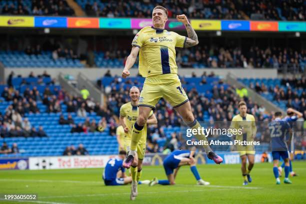 Emil Riis Jakobsen of Preston North End celebrates scoring a goal during the Sky Bet Championship match between Cardiff City and Preston North End at...