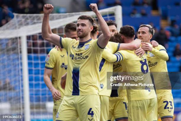 Ben Whiteman of Preston North End celebrates scoring during the Sky Bet Championship match between Cardiff City and Preston North End at the Cardiff...