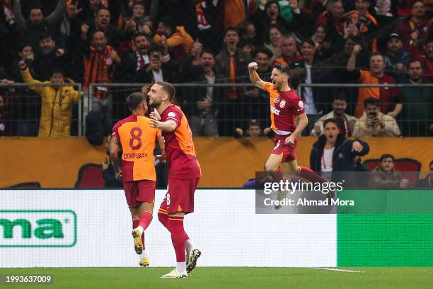 Dries Mertens of Galatasaray celebrates after scoring his team's second goal during the Turkish Super League match between Galatasaray and Basaksehir...