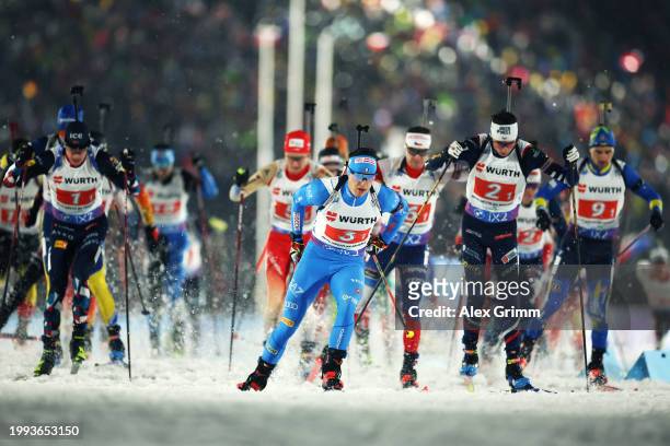 Didier Bionaz of Italy leads the pack after the start the Mixed Relay of the IBU World Championships Biathlon Nove Mesto na Morave on February 07,...