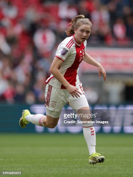 Jonna van de Velde of Ajax Women during the Dutch Eredivisie Women match between Ajax Women v Feyenoord Women at the Johan Cruijff Arena on February...