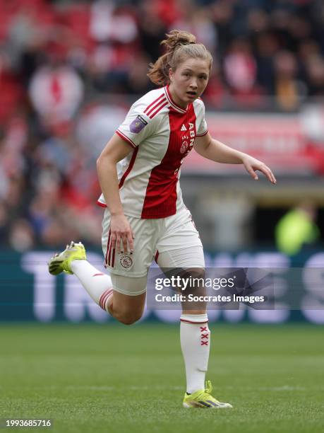 Jonna van de Velde of Ajax Women during the Dutch Eredivisie Women match between Ajax Women v Feyenoord Women at the Johan Cruijff Arena on February...