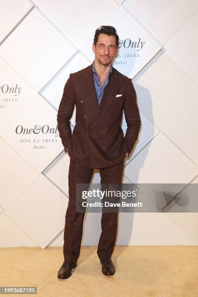 David Gandy poses on the red carpet at the One&Only One Za'abeel Grand Opening at Aelia on February 10, 2024 in Dubai, United Arab Emirates.