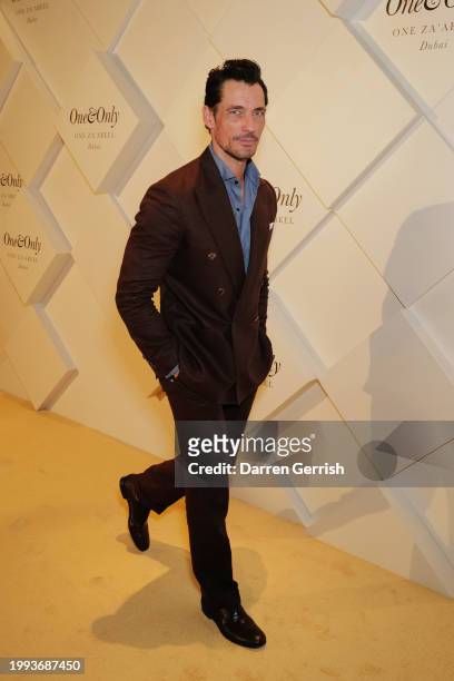 David Gandy poses on the red carpet at the One&Only One Za'abeel Grand Opening at Aelia on February 10, 2024 in Dubai, United Arab Emirates.