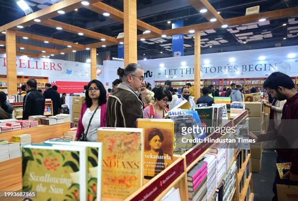 People reads or take a look at the books during World Book Fair at Pragati Maidan , on February 10, 2024 in New Delhi, India. This edition of the...