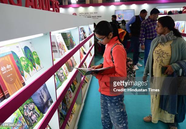 Children at a book stall during World Book Fair at Pragati Maidan , on February 10, 2024 in New Delhi, India. This edition of the book fair is spread...