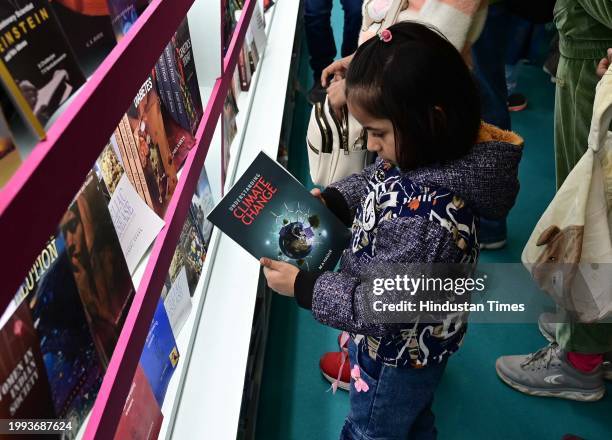 Children at a book stall during World Book Fair at Pragati Maidan , on February 10, 2024 in New Delhi, India. This edition of the book fair is spread...