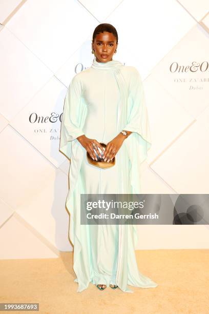 Eva Apio poses on the red carpet at the One&Only One Za'abeel Grand Opening at Aelia on February 10, 2024 in Dubai, United Arab Emirates.