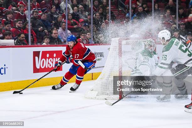 Montreal Canadiens right wing Josh Anderson plays the puck near the net during the Dallas Stars versus the Montreal Canadiens game on February 10 at...