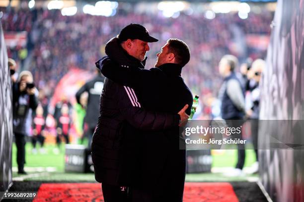 Headcoach Xabi Alonso of Leverkusen and Thomas Tuchel prior to the Bundesliga match between Bayer 04 Leverkusen and FC Bayern München at BayArena on...