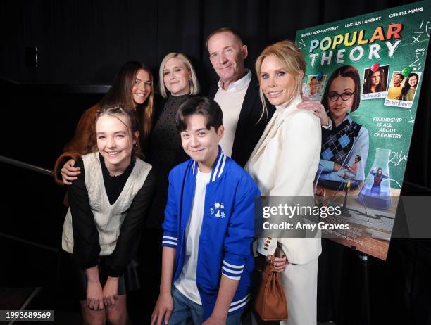 Chloe East, Ali Scher, Marc Evan Jackson, Sophia Reid-Gantzert, Lincoln Lambert and Cheryl Hines attend the "Popular Theory" Screening And Q&A at...