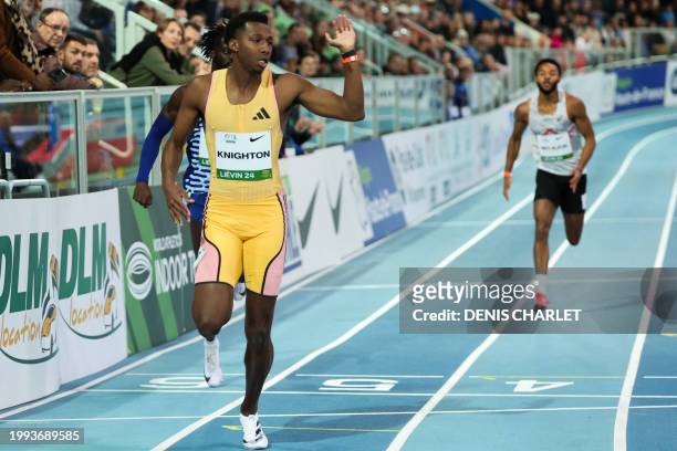 Erriyon Knightton competes during the 200m men at the Athletics meeting "Hauts-de-France Pas-de-Calais" as part of the World Indoor Tour Gold, in...