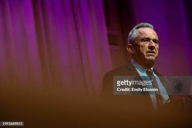 Independent presidential candidate Robert F. Kennedy Jr. Speaks during a voter rally at St. Cecilia Music Center on February 10, 2024 in Grand...