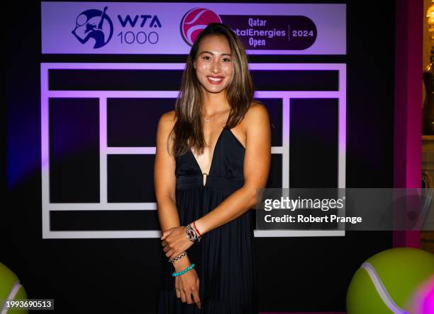 Qinwen Zheng of China arrives at the players party ahead of the Qatar TotalEnergies Open, part of the Hologic WTA Tour at Khalifa International...