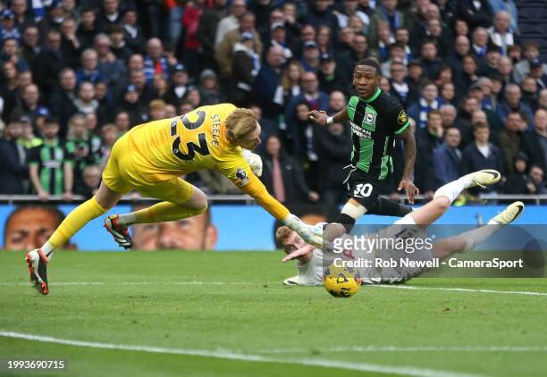 Brighton & Hove Albion's Jason Steele saves from Tottenham Hotspur's Dejan Kulusevski during the Premier League match between Tottenham Hotspur and...