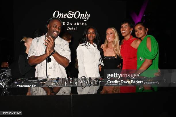 Idris Elba, Chanel Ayan, Georgie Coleridge Cole, Sabrina Elba and Boxer Ramla Ali attend the One&Only One Za'abeel Grand Opening party at Sphere on...