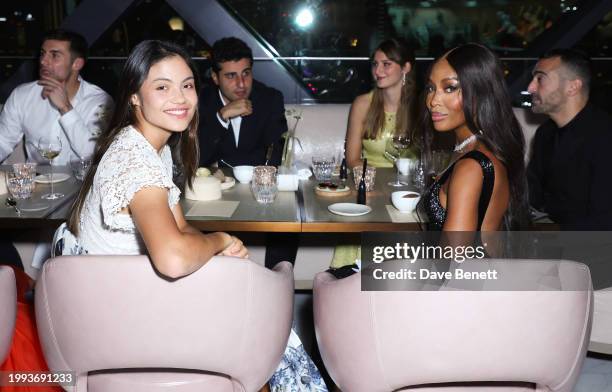 British tennis player Emma Raducanu and Naomi Campbell attend the One&Only One Za'abeel Grand Opening on February 10, 2024 in Dubai, United Arab...