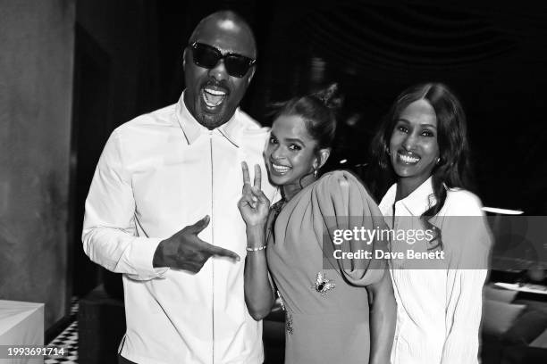 Idris Elba, Boxer Ramla Ali and Chanel Ayan attend the One&Only One Za'abeel Grand Opening in the Martini Bar on February 10, 2024 in Dubai, United...