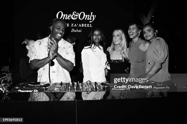 Idris Elba, Chanel Ayan, Georgie Coleridge Cole, Sabrina Elba and Boxer Ramla Ali attend the One&Only One Za'abeel Grand Opening party at Sphere on...