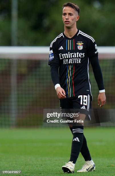 Hugo Felix of SL Benfica B during the Liga Portugal 2 match between SL Benfica B and Leixoes SC at Benfica Campus on February 10, 2024 in Seixal,...