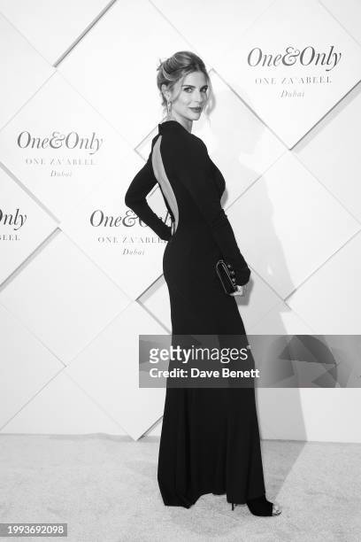 Martina Colombari poses on the red carpet at the One&Only One Za'abeel Grand Opening at Aelia on February 10, 2024 in Dubai, United Arab Emirates.