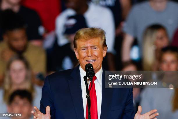 Former US President and 2024 presidential hopeful Donald Trump speaks at a "Get Out the Vote" Rally in Conway, South Carolina, on February 10, 2024.