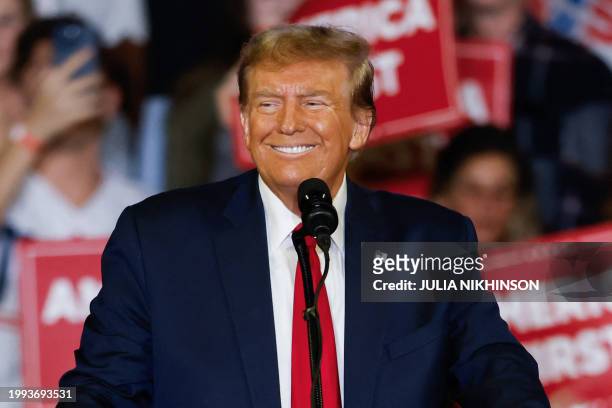 Former US President and 2024 presidential hopeful Donald Trump speaks at a "Get Out the Vote" Rally in Conway, South Carolina, on February 10, 2024....